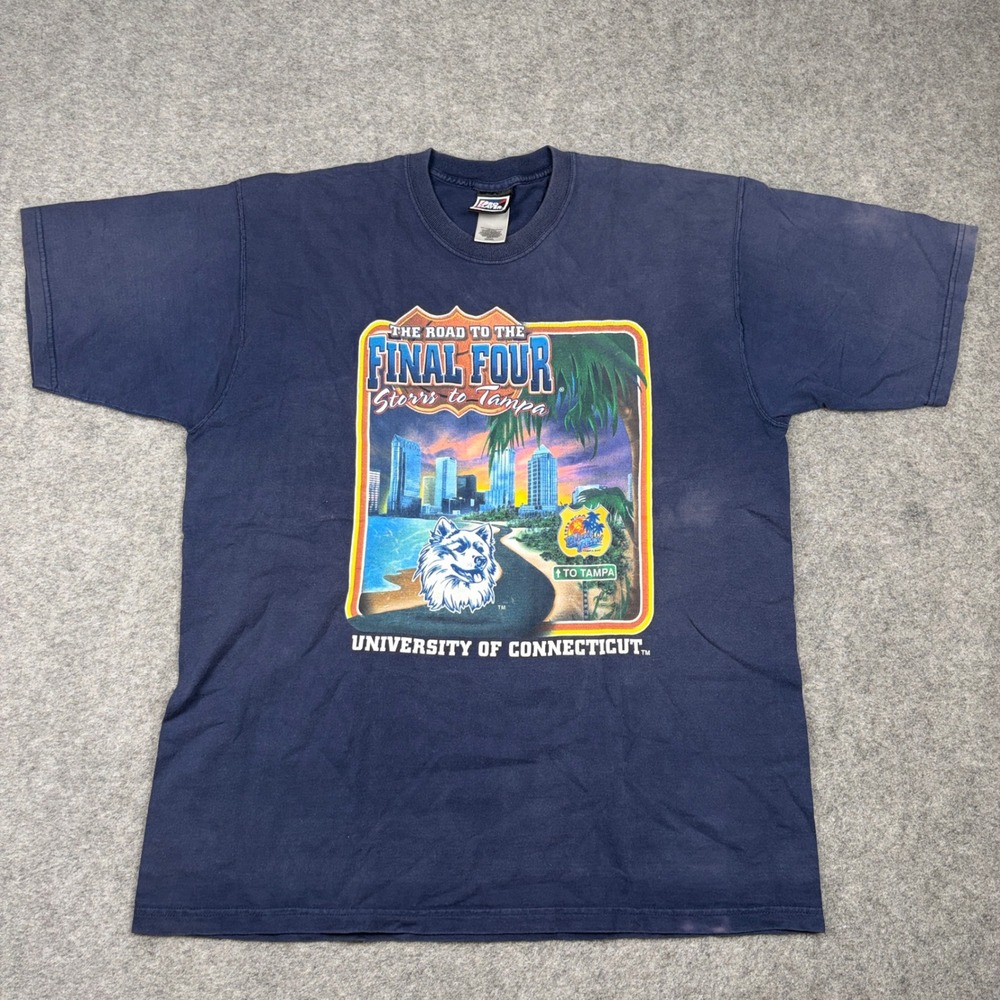 Vintage Y2K UCONN Huskies T Shirt Mens XL Final Four Tampa Blue Graphic Tee